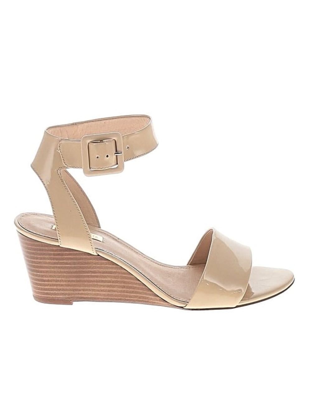 Louise et Cie Punya Beige Patent Ankle-Strap Wedge Sandal Size 8